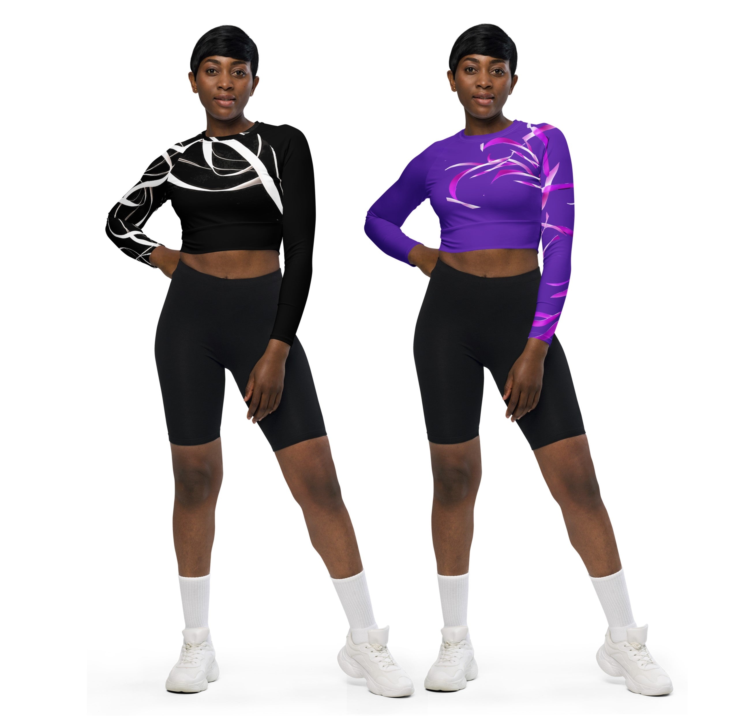 Purple & Pink crop top. Long-sleeved gym or dance top and streetwear. Women's yoga or fitness top. La Danza by WickedYo
